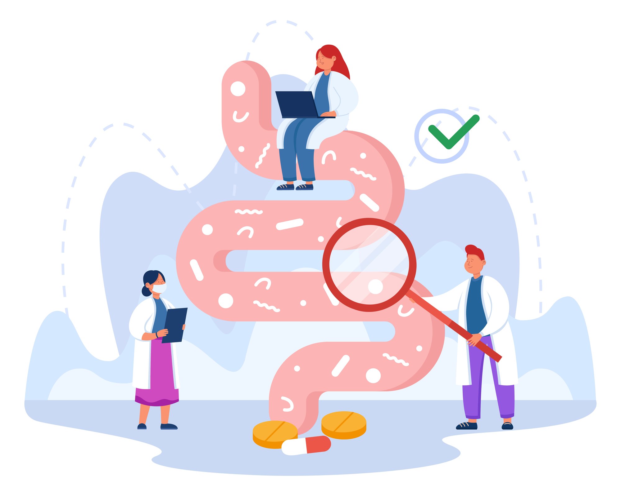 24644943_Tiny doctors examining gut flora flat vector illustration (1)
