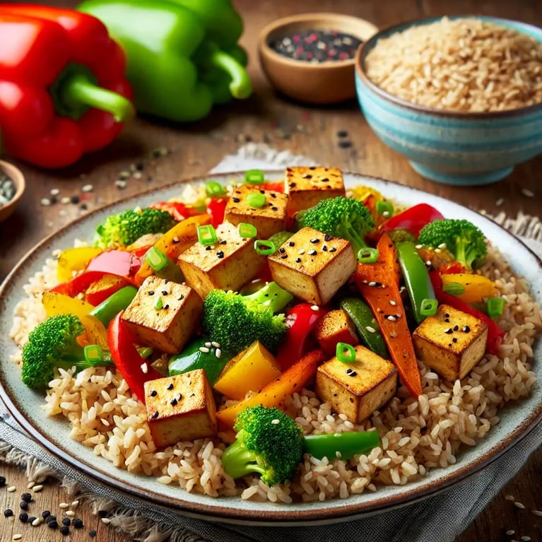 vegetable stir-fry with tofu and brown rice