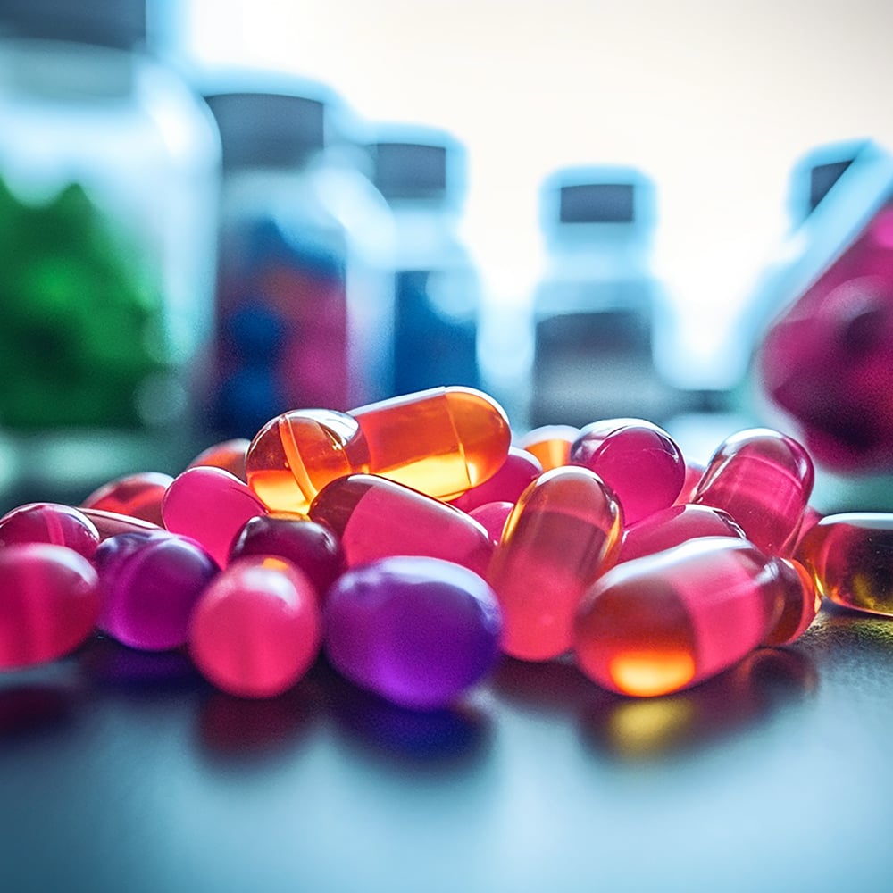 Bright-Gel-Capsules-in-a-Glass-Bottle-Medical-research-and-clinical-trials-for-Dietary-supplements-and-Nutraceuticals