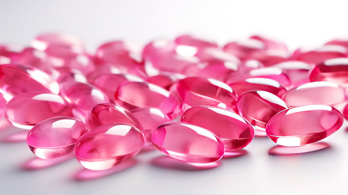 Pink-transparent-vitamins-on-a-light-background