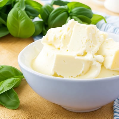 curls-fresh-butter-with-basil-bowl-blue-tablecloth