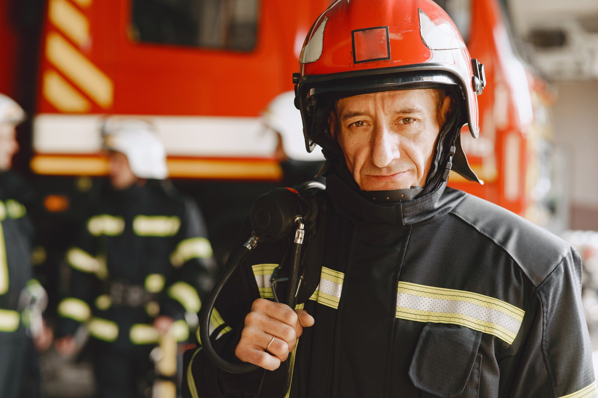 man-fire-uniform-firefighter-near-car-man-garage